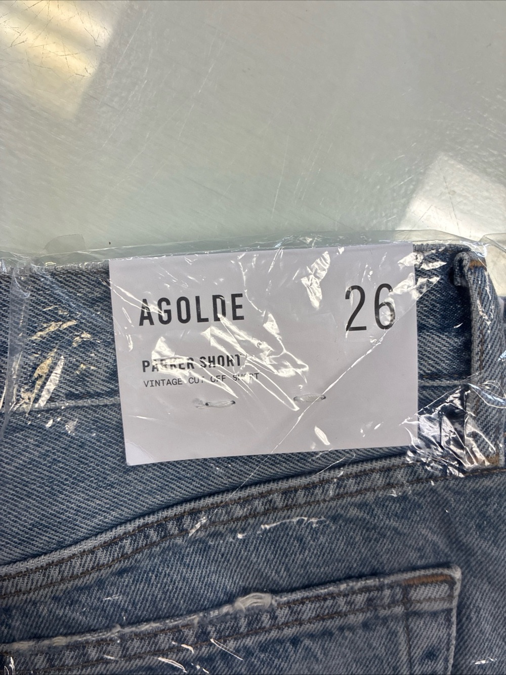AGOLDE Parker High Rise Denim Cut Off Shorts Light Wash Blue Cotton SZ 26 NWT - Picture 3 of 16